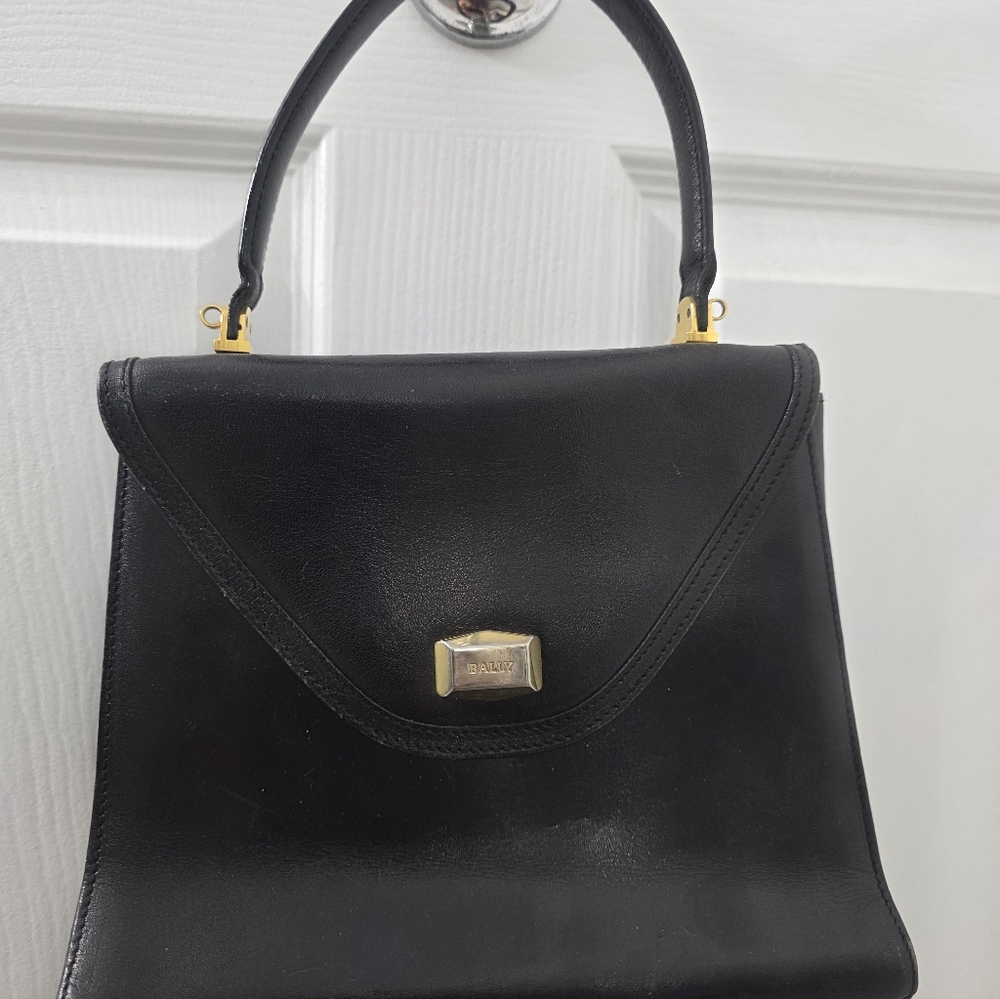 BALLY Black Leather Top-Handle Satchel with Gold Accent. Made In Italy. - Picture 1 of 4